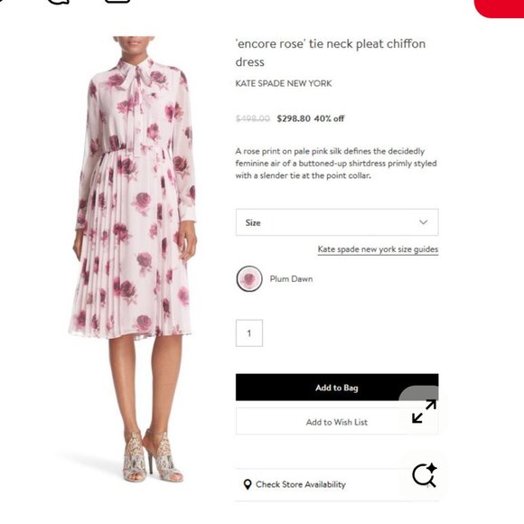 Kate Spade New York 'Encore Rose' Chiffon Dress. SIZE 2 - Picture 3 of 6